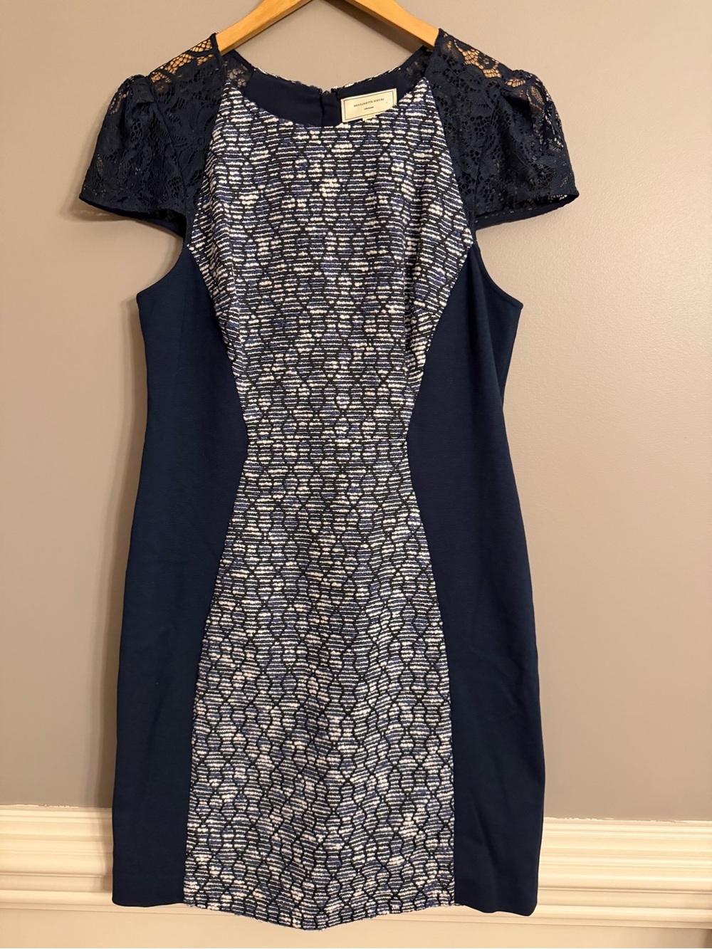 Anthropologie Moulinette Soeurs Navy Tweed Lace Sheath Dress Work Party Plus 14